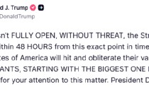 特朗普威胁伊朗若不在48小时内完全开放霍尔木兹海峡 将打击其发电厂