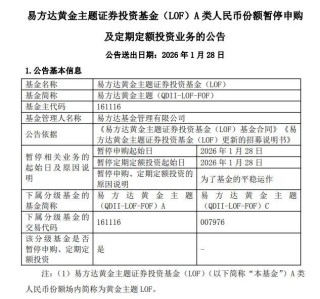 黄金、白银基金宣布：暂停申购