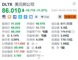 美股异动丨美元树跌超11% 警告次季调整后盈利同比至多下降50%