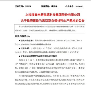 璞泰来计划自掏超20亿元在马来西亚建厂！剑指5万吨负极产能，短期业绩却难迎春？