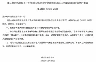 彭博获批出任重庆蚂蚁消金总经理助理
