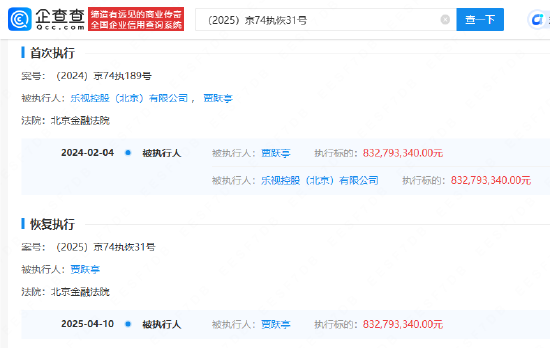 贾跃亭被恢复执行8.3亿 被执行总金额合计超13.87亿元  第1张