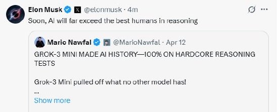 马斯克连发三条人工智能预测：实现完全自动驾驶、推理能力远超人类、预测未来  第2张