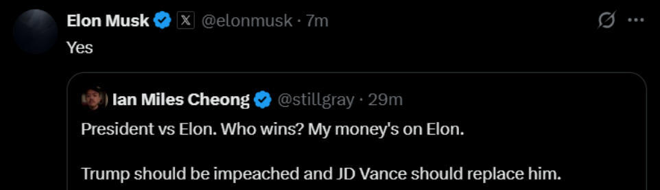 马斯克公开表态:特朗普应该被弹劾 第1张 马斯克公开表态:特朗普应该被弹劾 第1张