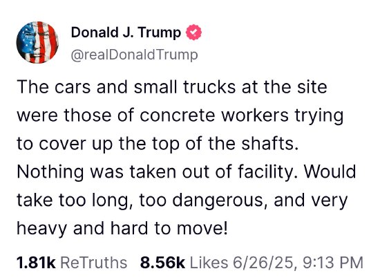 “没有东西被带出设施” 特朗普似乎否认伊朗在袭击发生前转移了铀  第1张