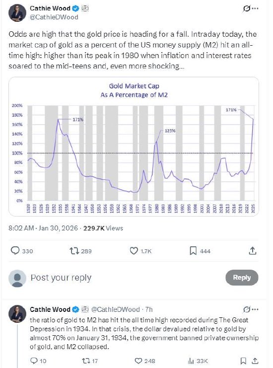 “木头姐”警告:真正的泡沫不是AI是黄金,美元上涨将戳破泡沫 第1张 “木头姐”警告:真正的泡沫不是AI是黄金,美元上涨将戳破泡沫 第1张