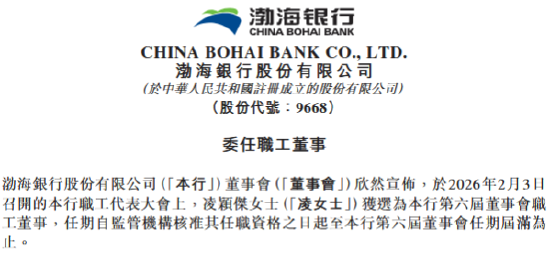 渤海银行:凌颖杰获选为第六届董事会职工董事 第1张 渤海银行:凌颖杰获选为第六届董事会职工董事 第1张