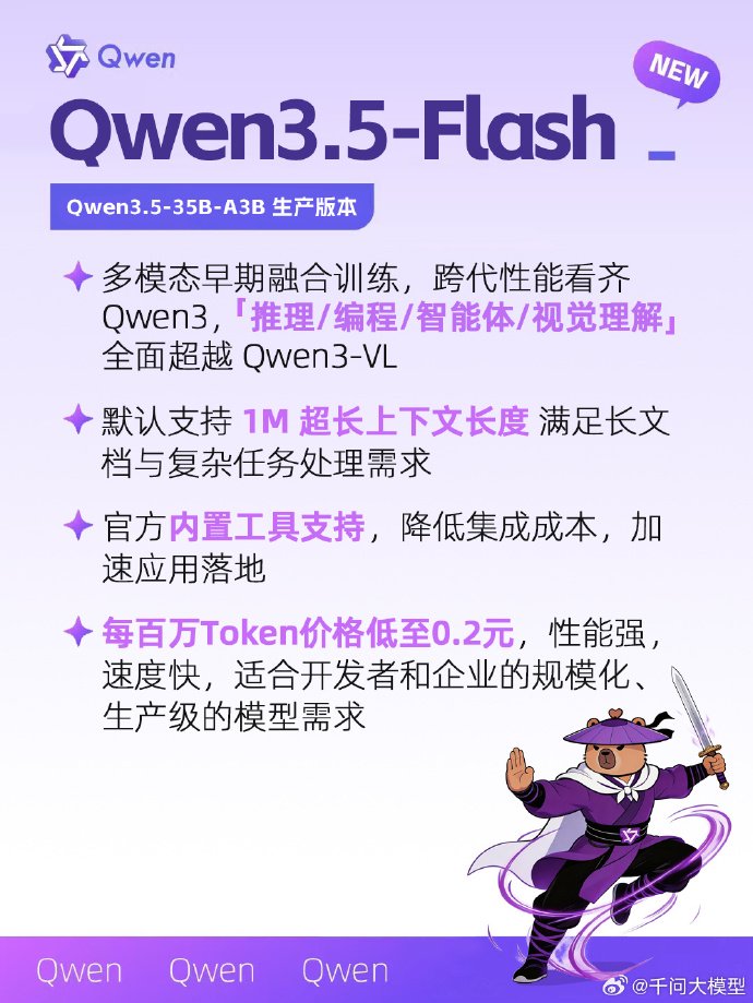 千问大模型:Qwen3.5-Flash来袭,三款中等规模模型全开源 第2张 千问大模型:Qwen3.5-Flash来袭,三款中等规模模型全开源 第2张