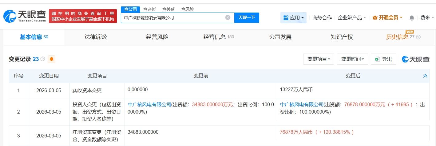 中广核新能源凌云公司增资至7.7亿 增幅约120%  第1张