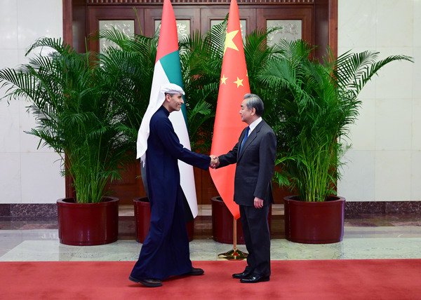 王毅同阿联酋总统中国事务特使哈勒敦会谈  第1张