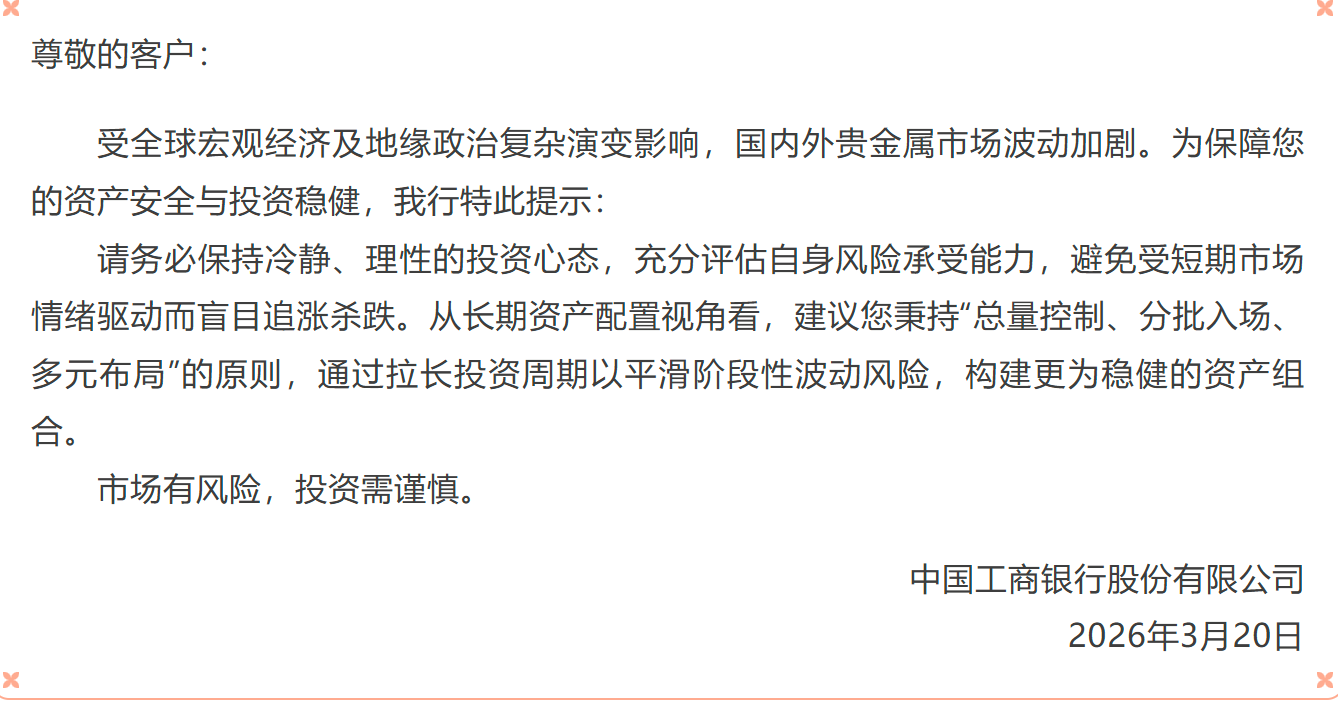 黄金市场震荡加剧,工行再发风险提示! 第3张 黄金市场震荡加剧,工行再发风险提示! 第3张