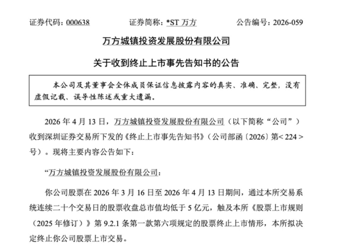 *ST万方面临“市值退”，明起停牌  第1张