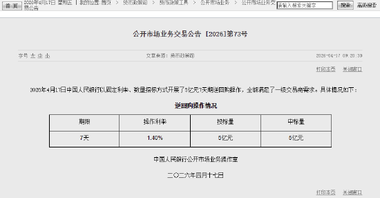 央行今日开展5亿元7天期逆回购操作  第1张